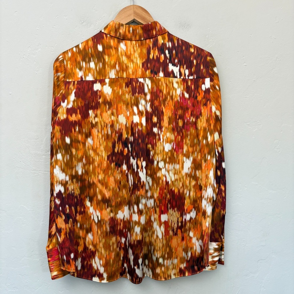 Lafayette 148 New York Scottie Blouse Shirt Women Size Medium Orange Button Up - Picture 10 of 15